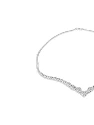 .925 Sterling Silver 1/2 cttw Prong Set Round Diamond Graduated Cluster and Heart Center 18" Statement Necklace