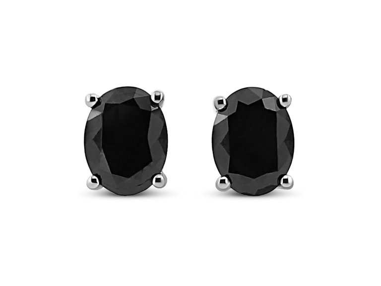 .925 Sterling Silver 1/2 Cttw Prong Set Treated Black Oval Diamond Stud Earring
