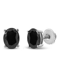 .925 Sterling Silver 1/2 Cttw Prong Set Treated Black Oval Diamond Stud Earring - White