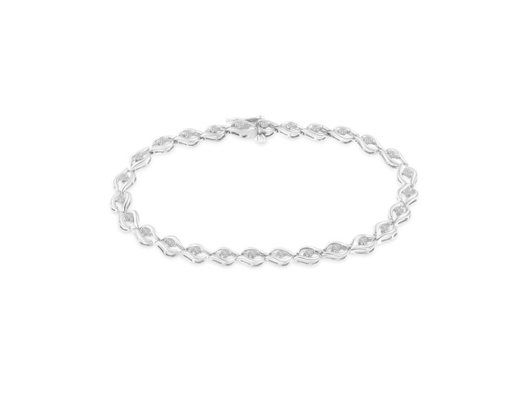 .925 Sterling Silver 1/2 Cttw Rose Cut Diamond Almond Shape Link Tennis Bracelet - Silver