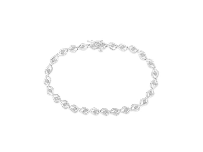 .925 Sterling Silver 1/2 Cttw Rose Cut Diamond Almond Shape Link Tennis Bracelet