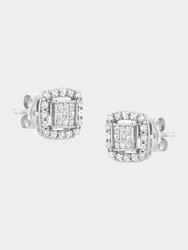 .925 Sterling Silver 1/2 Cttw Round and Princess-Cut Diamond Stud Earrings