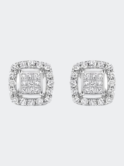 Haus of Brilliance .925 Sterling Silver 1/2 Cttw Round and Princess-Cut Diamond Stud Earrings product