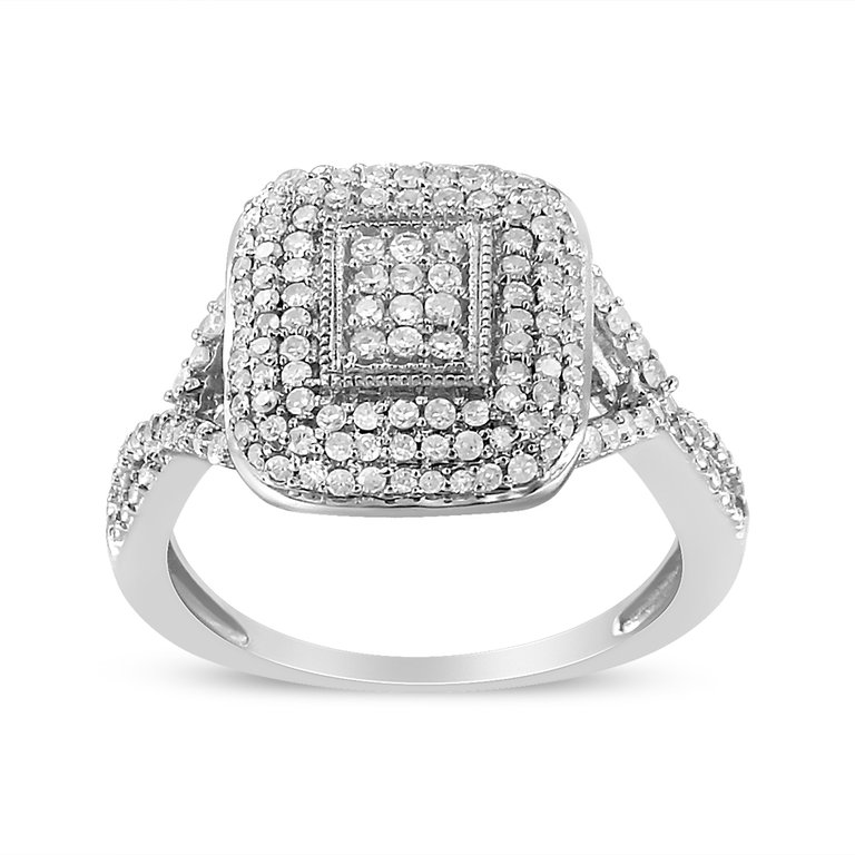 .925 Sterling Silver 1/2 Cttw Round-Cut Diamond Cluster Cushion Ring (I-J , I1-I2) - Size 7 - Silver