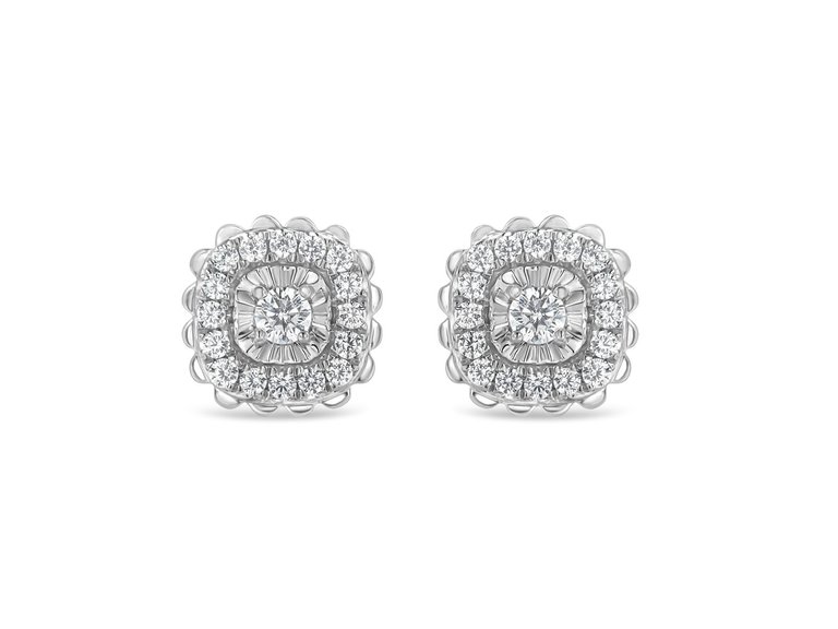 .925 Sterling Silver 1/2 Cttw Round-Cut Diamond Halo Cluster Stud Earring - Sterling Silver