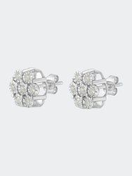 .925 Sterling Silver 1/2 Cttw Round-Cut Diamond Miracle-Set Floral Cluster Button Stud Earrings