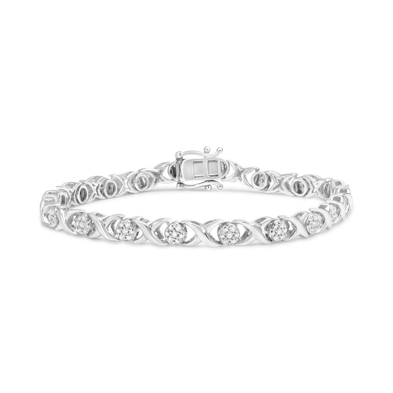 .925 Sterling Silver 1/2 Cttw Round Diamond Cluster X-Link Bracelet - I-J Color, I1-I2 Clarity - 7.25" - Silver