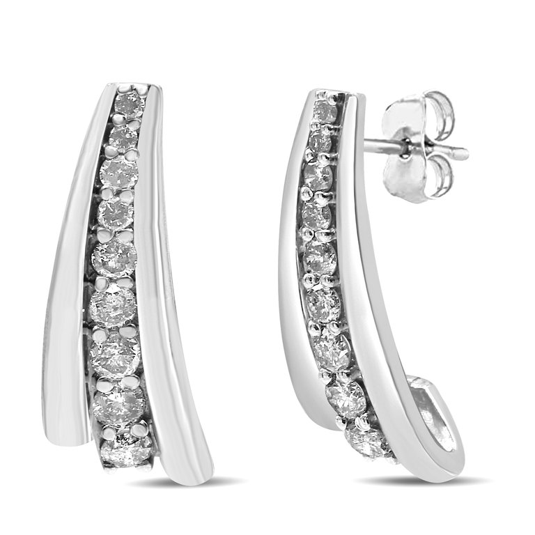 .925 Sterling Silver 1/2 Cttw Round Diamond Graduated Huggie Earrings - I2-I3 Clarity, I-J Color - Silver