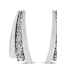 .925 Sterling Silver 1/2 Cttw Round Diamond Graduated Huggie Earrings - I2-I3 Clarity, I-J Color
