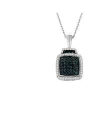 .925 Sterling Silver 1/2 cttw Treated Blue Diamond Block Pendant Necklace