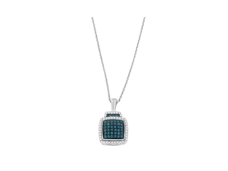 .925 Sterling Silver 1/2 cttw Treated Blue Diamond Block Pendant Necklace - White