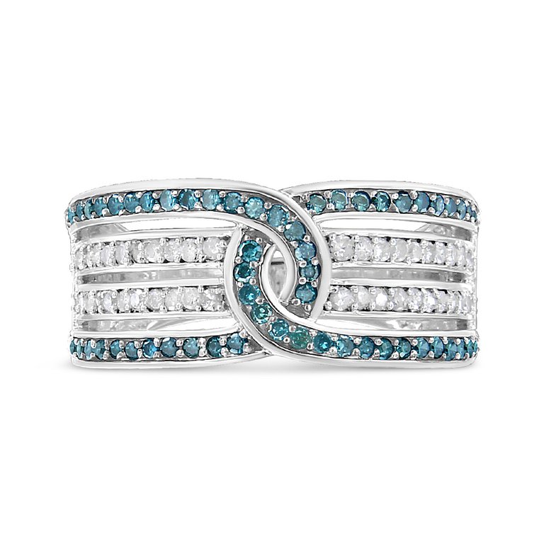 .925 Sterling Silver 1/2 Cttw White And Blue Color Treated Diamond Band Ring - H-I Color, I1-I2 Clarity - Size 8 - Silver