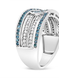 .925 Sterling Silver 1/2 Cttw White And Blue Color Treated Diamond Band Ring - H-I Color, I1-I2 Clarity - Size 8