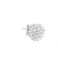 .925 Sterling Silver 1/2 Round And Baguette Diamond Sunburst Floral Cluster Stud Earrings - White