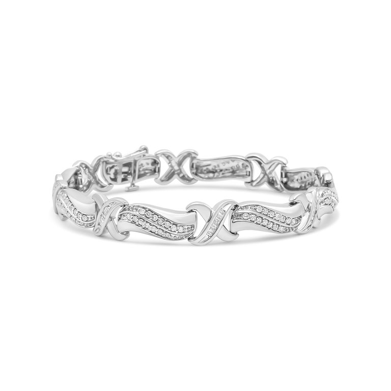 .925 Sterling Silver 1 3/4 Cttw Diamond Wave And X Link Tennis Bracelet (I-J Color, I3 Clarity) - Silver