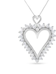.925 Sterling Silver 1 3/4 Cttw Round Diamond Lined Open Heart Pendant 18" Necklace - Silver