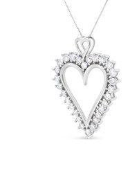 .925 Sterling Silver 1 3/4 Cttw Round Diamond Lined Open Heart Pendant 18" Necklace