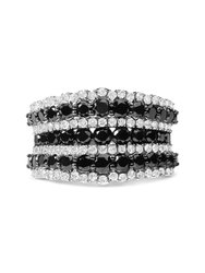 .925 Sterling Silver 1 3/4 Cttw Treated Black And White Alternating Diamond Multi Row Band Ring - Size 7 - Silver