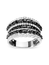 .925 Sterling Silver 1 3/4 Cttw Treated Black And White Alternating Diamond Multi Row Band Ring - Size 7