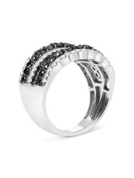 .925 Sterling Silver 1 3/4 Cttw Treated Black And White Alternating Diamond Multi Row Band Ring - Size 7