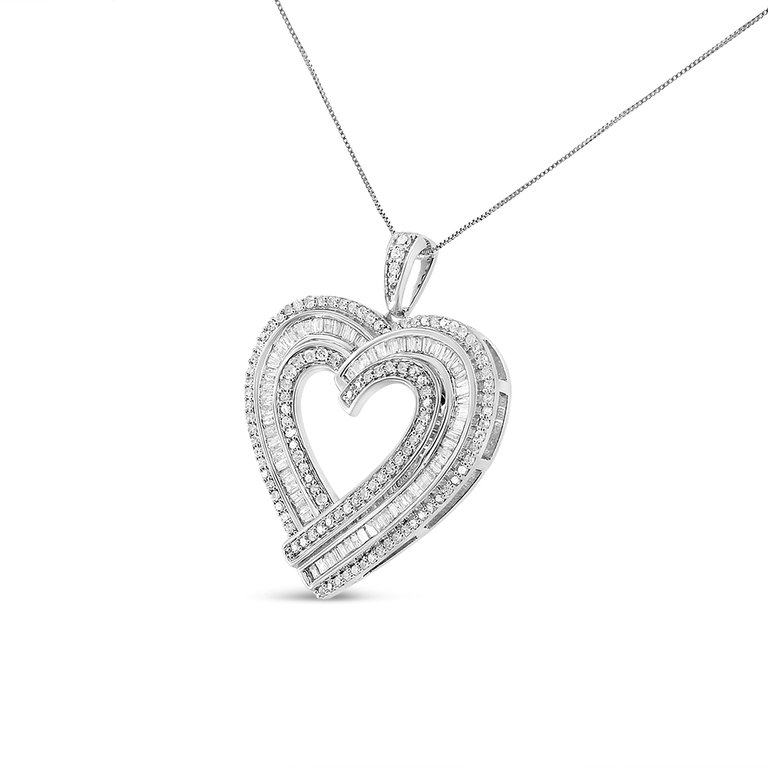.925 Sterling Silver 1 3/8 Cttw Baguette Diamond Composite Heart 18" Pendant Necklace