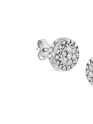 .925 Sterling Silver 1/3 Cttw 7 Stone Pave Set Diamond Beaded Stud Earrings