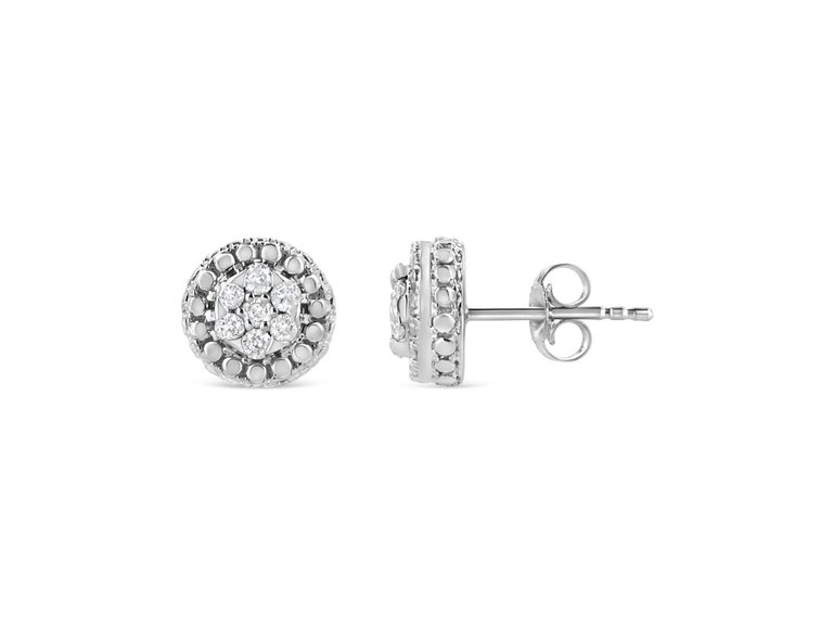 .925 Sterling Silver 1/3 Cttw 7 Stone Pave Set Diamond Beaded Stud Earrings