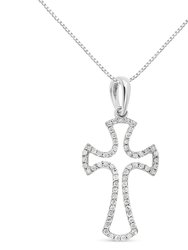 .925 Sterling Silver 1/3 Cttw Diamond Framed Open Cross 18" Pendant Necklace - J-K Color, I2-I3 Clarity - Silver