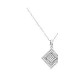 .925 Sterling Silver 1/3 cttw Diamond Rhombus Shaped 18" Pendant Necklace - .925 Sterling Silver
