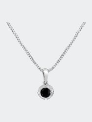 .925 Sterling Silver 1/3 Cttw Diamond Solitaire 18" Milgrain Pendant Necklace - Black