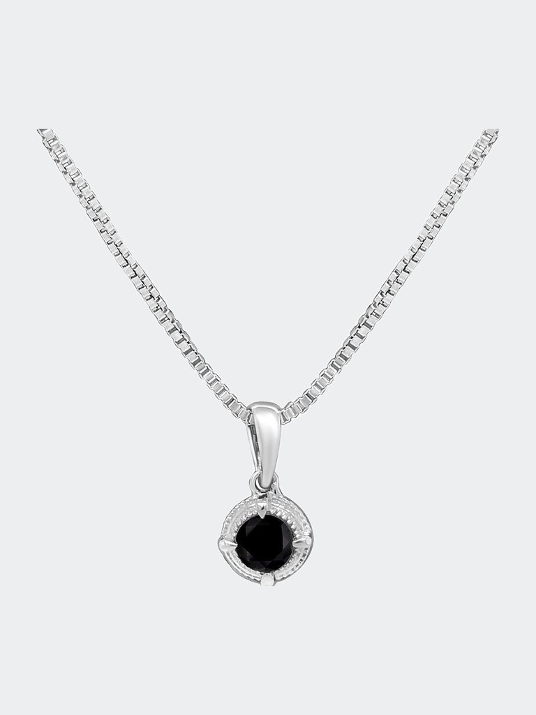 .925 Sterling Silver 1/3 Cttw Diamond Solitaire 18" Milgrain Pendant Necklace - Black