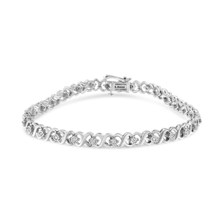 .925 Sterling Silver 1/3 Cttw Miracle Plate Round-Cut Diamond Infinity Link Bracelet - I-J Color, I3 Clarity - Size 7.25" - Silver