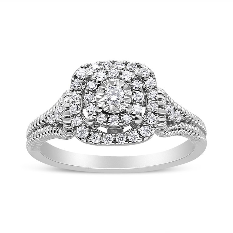 .925 Sterling Silver 1/3 Cttw Miracle Set Round-Cut Diamond Cocktail Ring - H-I Color, I1-I2 Clarity - Size 6 - Silver
