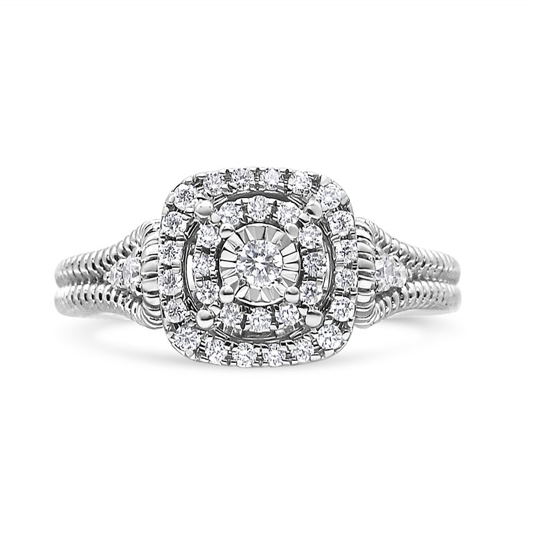 .925 Sterling Silver 1/3 Cttw Miracle Set Round-Cut Diamond Cocktail Ring - H-I Color, I1-I2 Clarity - Size 8
