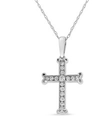 .925 Sterling Silver 1/3 Cttw Round-Cut Diamond Cross 18" Pendant Necklace With Bale - J-K Color, I2-I3 Clarity - Silver