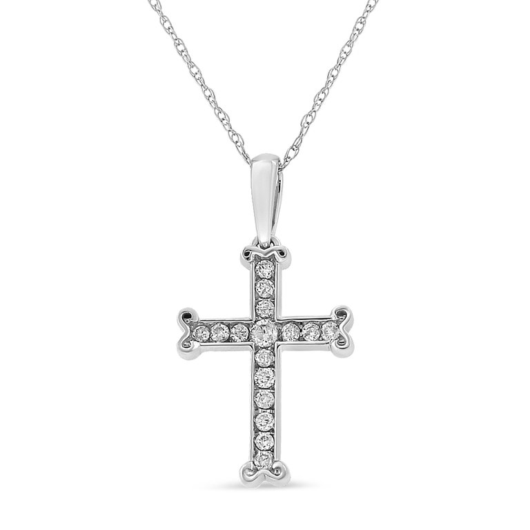 .925 Sterling Silver 1/3 Cttw Round-Cut Diamond Cross 18" Pendant Necklace With Bale - J-K Color, I2-I3 Clarity - Silver