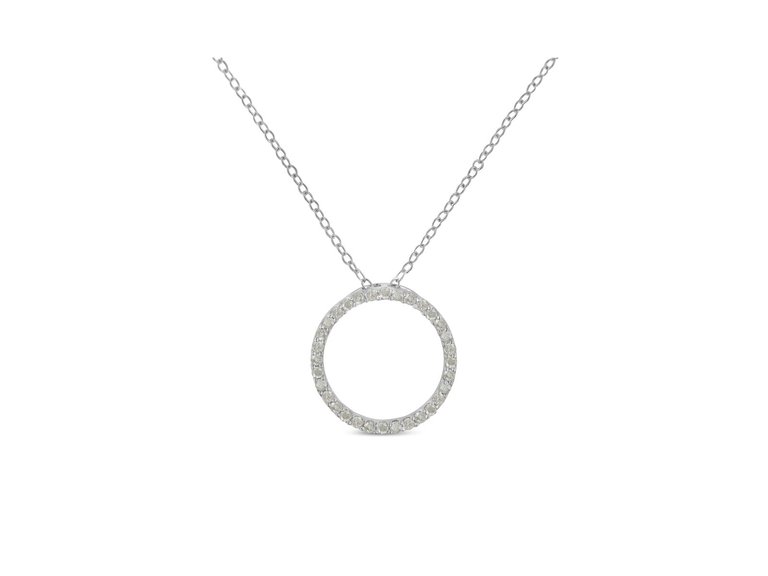 .925 Sterling Silver 1/3 Cttw Round-cut Diamond Open Circle Halo 18" Pendant Necklace - White