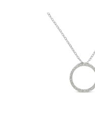 .925 Sterling Silver 1/3 Cttw Round-Cut Diamond Open Circle Halo 18" Pendant Necklace - Sterling Silver