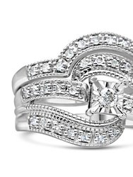 .925 Sterling Silver 1/3 Cttw Round Diamond Crisscross Engagement Ring Bridal Set - H-I Color, I1-I2 Clarity - Size 6 - Silver