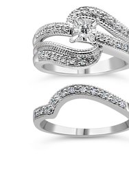 .925 Sterling Silver 1/3 Cttw Round Diamond Crisscross Engagement Ring Bridal Set - H-I Color, I1-I2 Clarity - Size 6