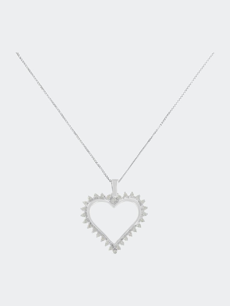 .925 Sterling Silver 1/4 cttw 3-Prong Diamond Open Heart 18" Pendant Necklace