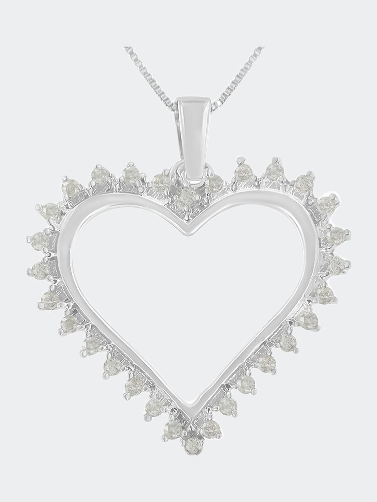 .925 Sterling Silver 1/4 cttw 3-Prong Diamond Open Heart 18" Pendant Necklace - White