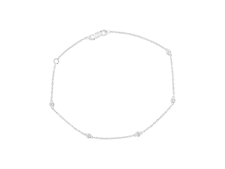 .925 Sterling Silver 1/4 cttw Bezel Set Round-Cut Diamond 5 Station Strand Bracelet - .925 sterling silver