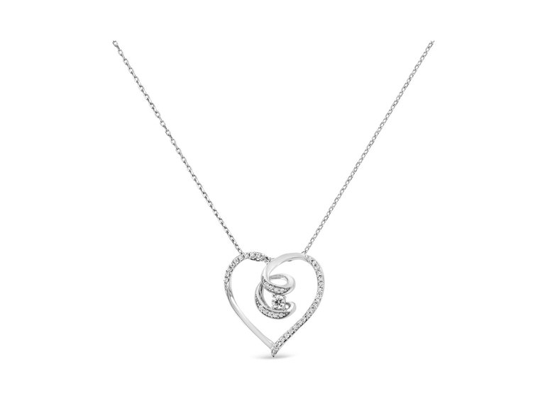 .925 Sterling Silver 1/4 Cttw Brilliant-Cut Diamond Open Heart Twisted Awareness Ribbon 18" Pendant Necklace
