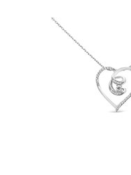 .925 Sterling Silver 1/4 Cttw Brilliant-Cut Diamond Open Heart Twisted Awareness Ribbon 18" Pendant Necklace - Silver
