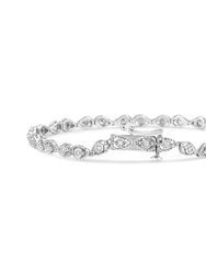 .925 Sterling Silver 1/4 Cttw Diamond Beaded Marquise Shape Link Bracelet - I-J Color, I1-I2 Clarity - Size 7.25"