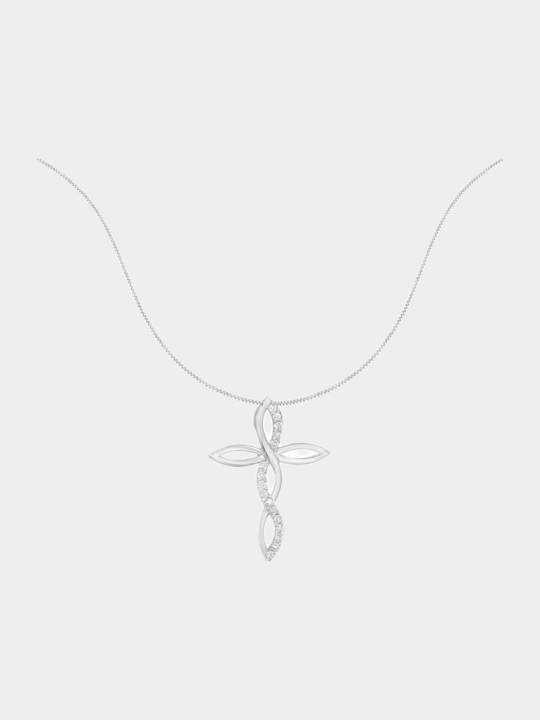 .925 Sterling Silver 1/4 Cttw Diamond Cross Pendant Necklace
