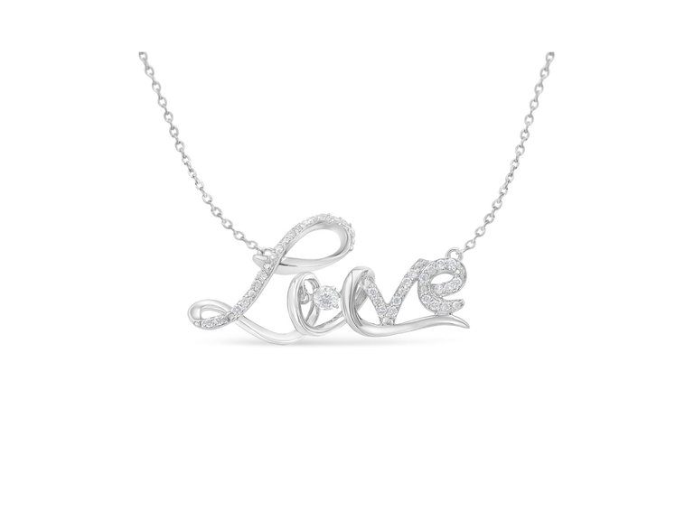 .925 Sterling Silver 1/4 Cttw Diamond Cursive "Love" 18" Pendant Necklace - White