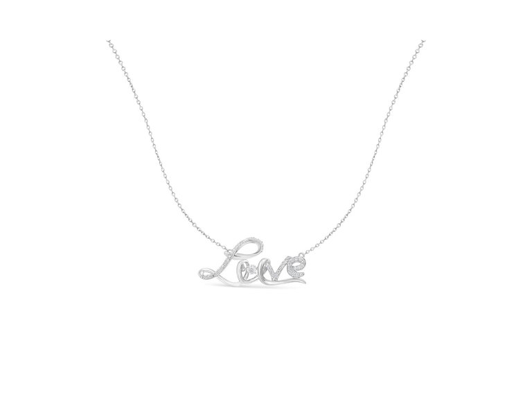 .925 Sterling Silver 1/4 Cttw Diamond Cursive "Love" 18" Pendant Necklace