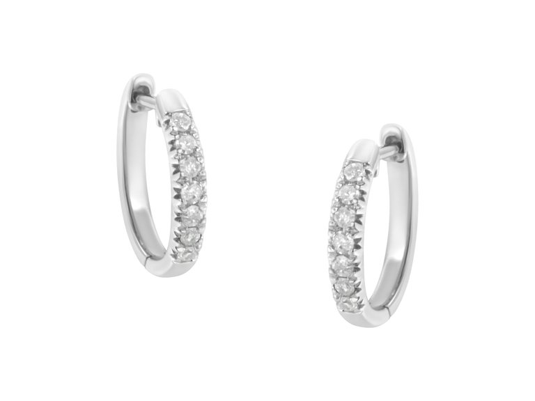 .925 Sterling Silver 1/4 Cttw Diamond Hoop Earrings - White